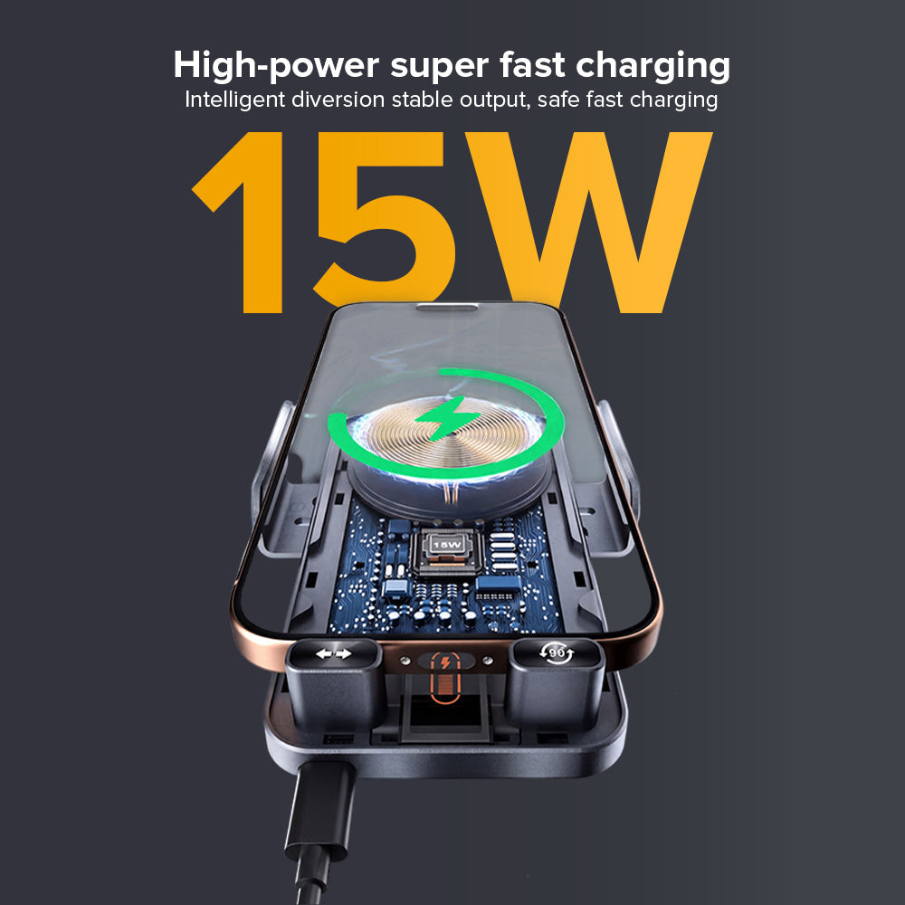 2-in-1 Auto-Rotate Car Phone Holder with Wireless Charging Function