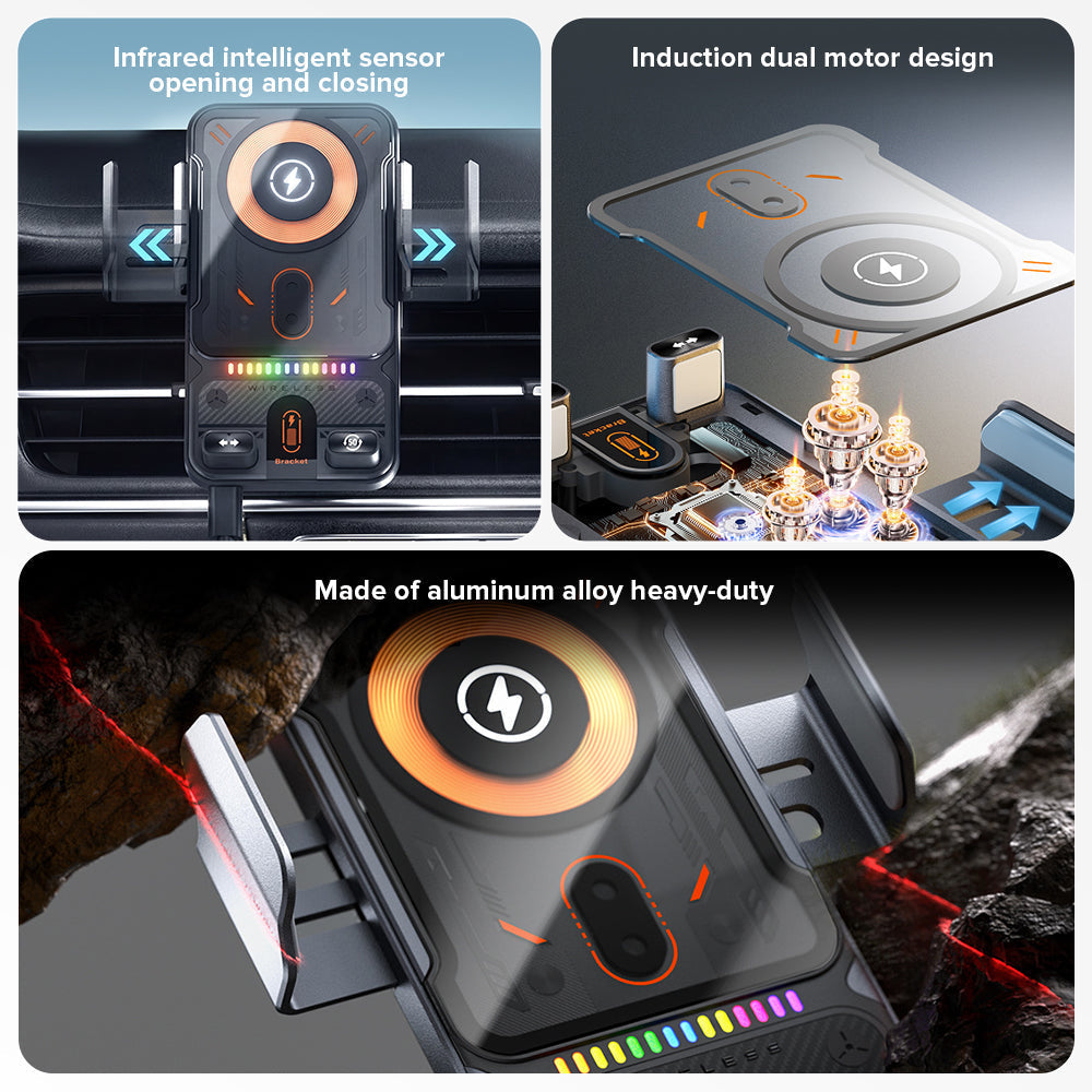 2-in-1 Auto-Rotate Car Phone Holder with Wireless Charging Function