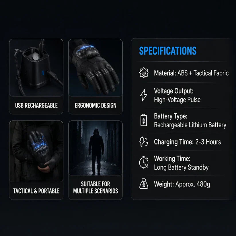 Tactical StunGuard Pro High‑Voltage Self‑Defense Glove One touch. Instant protection.